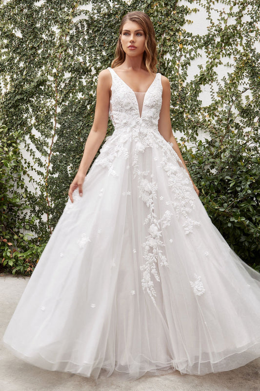 Gardenia Lace Vintage Boho Tank Strap V-neck V-back Bodice Long Wedding Dress CDA1028W_0