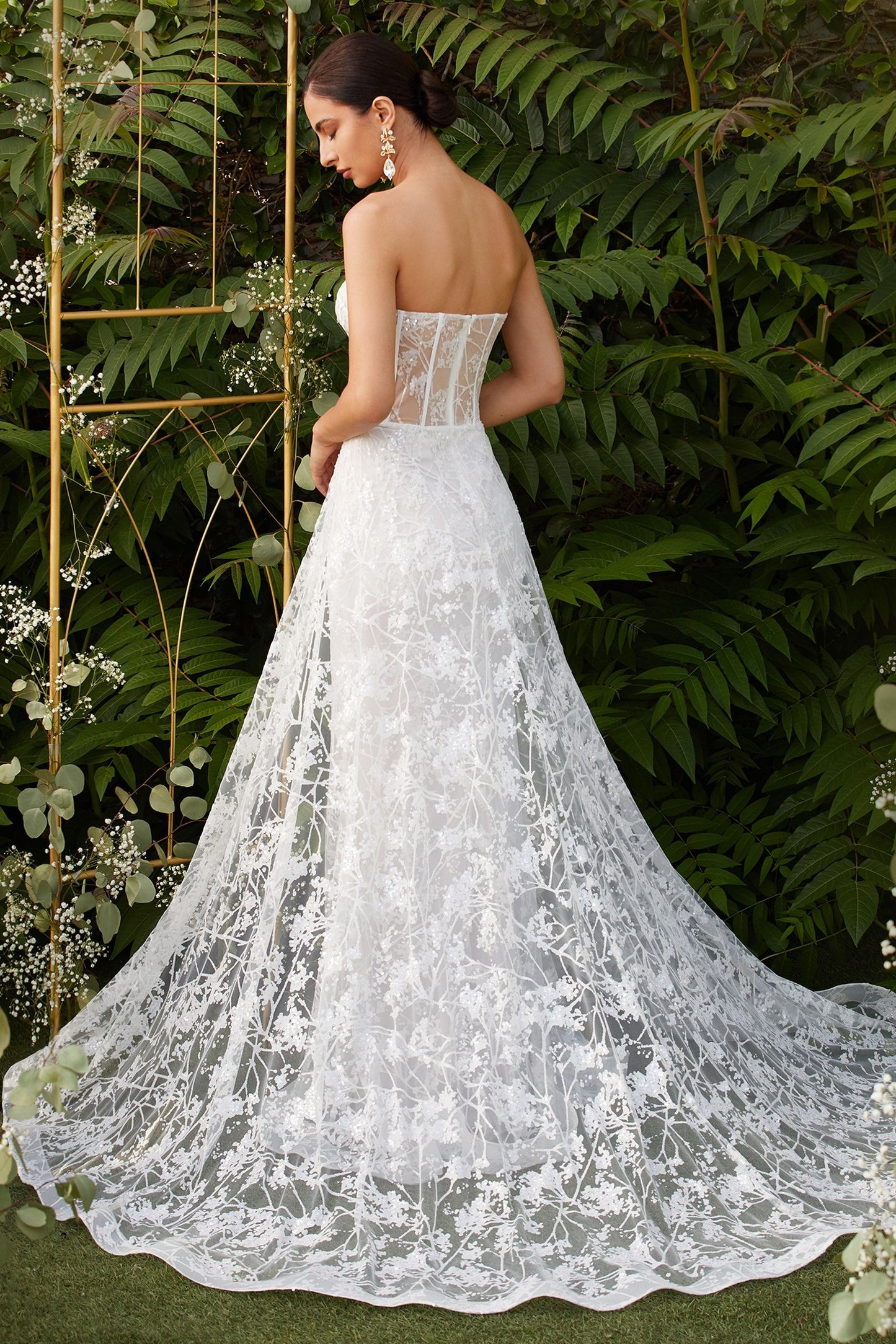 Fitted Overskirt Sheer Embellished Floral Corset Mermaid Long Bridal Dress CDCB046W_3