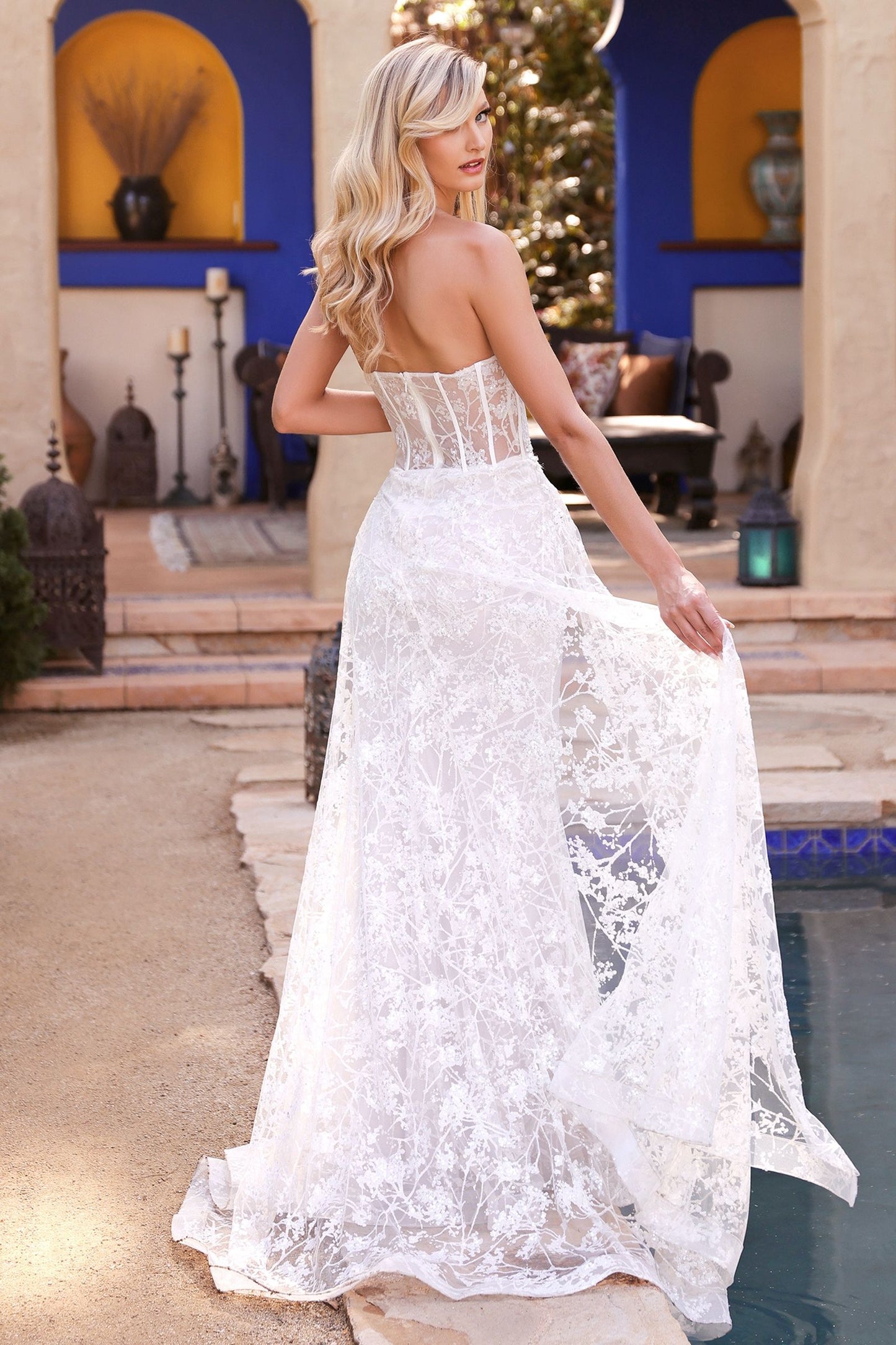 Fitted Overskirt Sheer Embellished Floral Corset Mermaid Long Bridal Dress CDCB046W_1