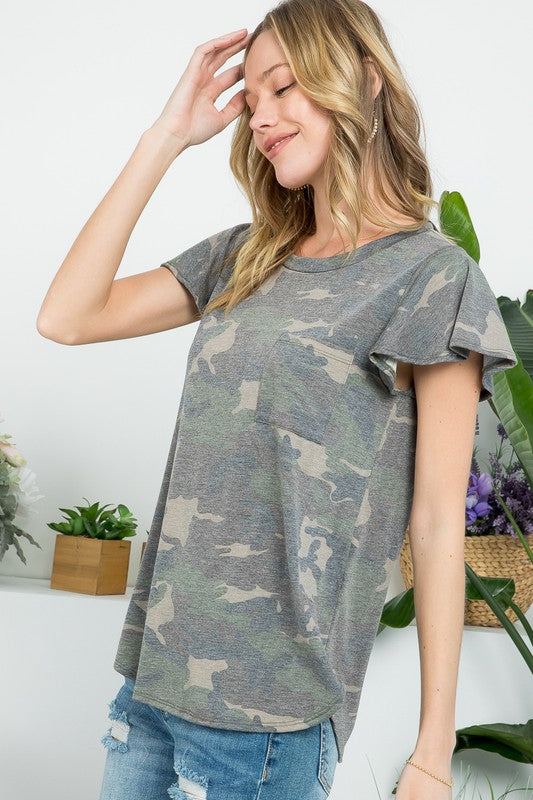 Allover Camouflage Print Casual Top