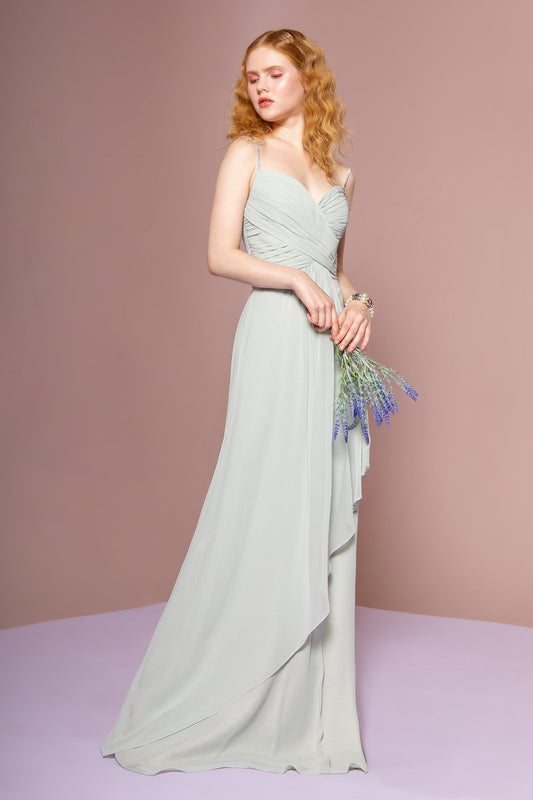 Chiffon Ruched Jewel Straps Long Prom Dress GLGL2666_6