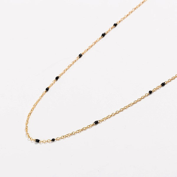 Dainty Black Onyx Beaded Link Necklace for Women