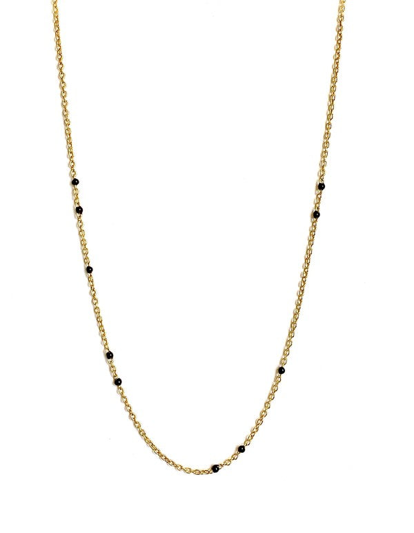 Dainty Black Onyx Beaded Link Necklace for Women