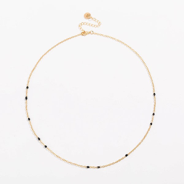 Dainty Black Onyx Beaded Link Necklace for Women