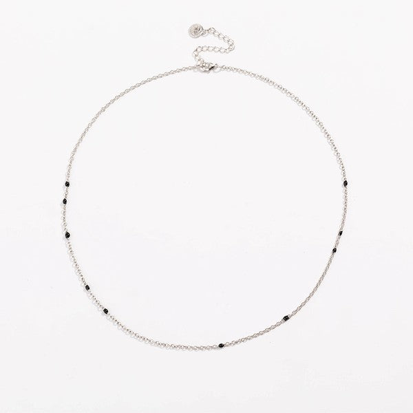Dainty Black Onyx Beaded Link Necklace for Women