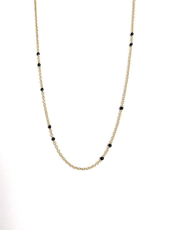 Dainty Black Onyx Beaded Link Necklace for Women