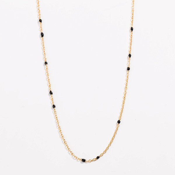 Dainty Black Onyx Beaded Link Necklace for Women