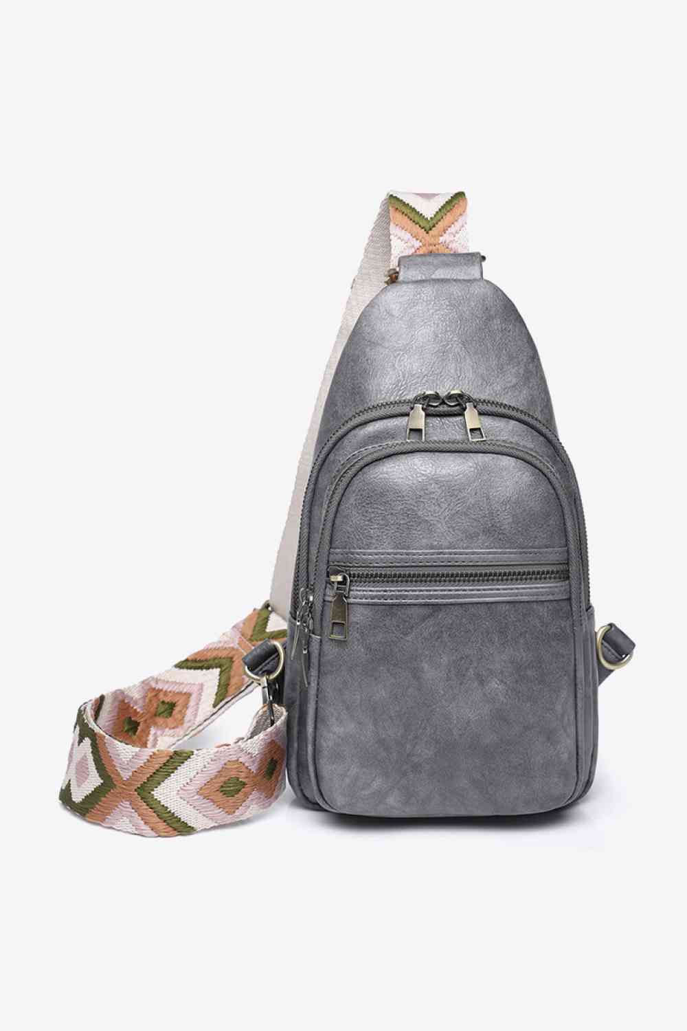 Small Solid PU Leather Sling Bag - Imported