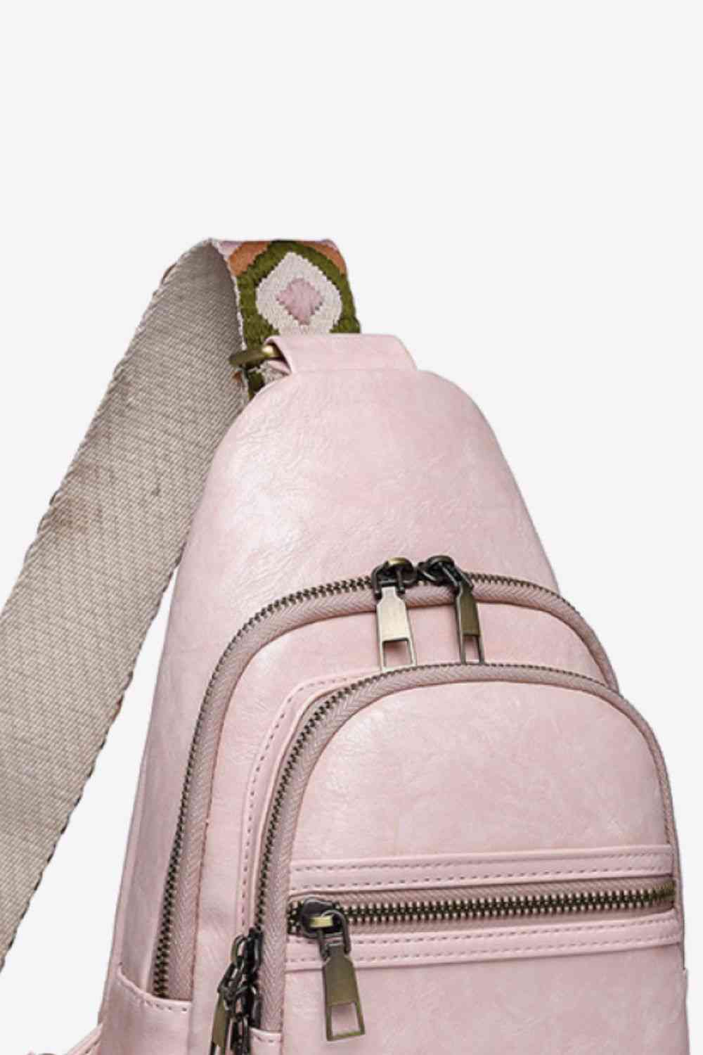 Small Solid PU Leather Sling Bag - Imported