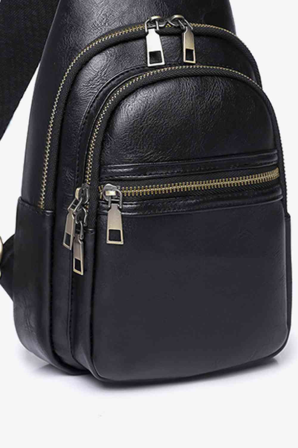Small Solid PU Leather Sling Bag - Imported