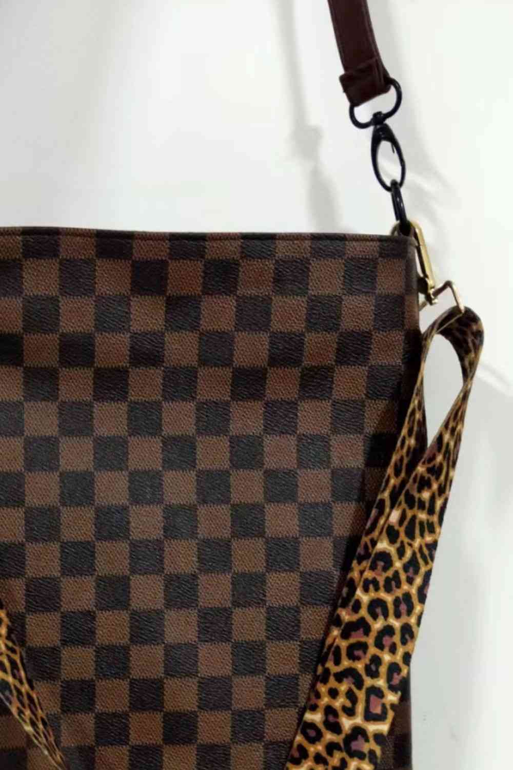 Large PU Leather Shoulder Bag with Floral, Leopard, and Plaid Patterns | Imported