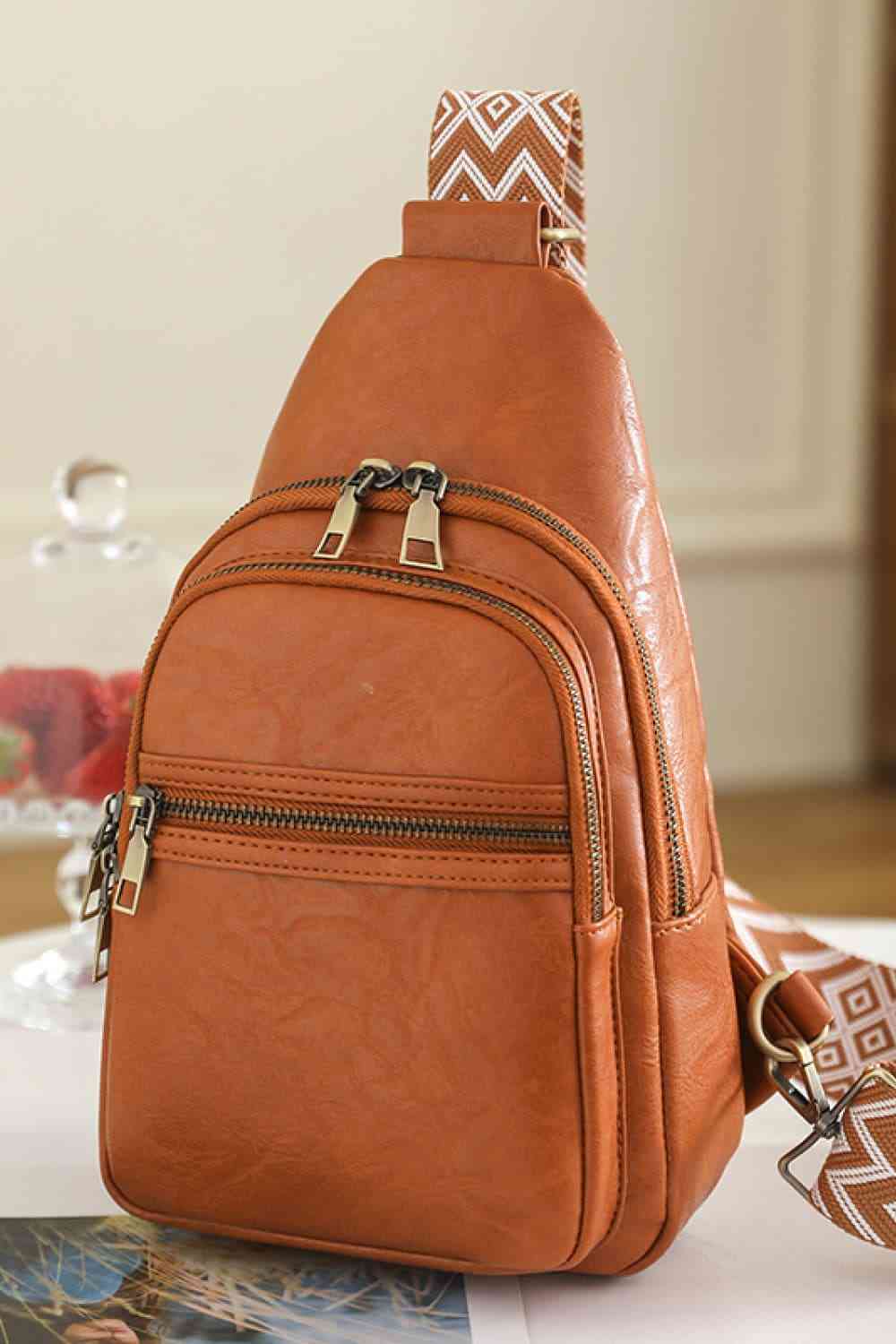 Small Solid PU Leather Sling Bag - Imported