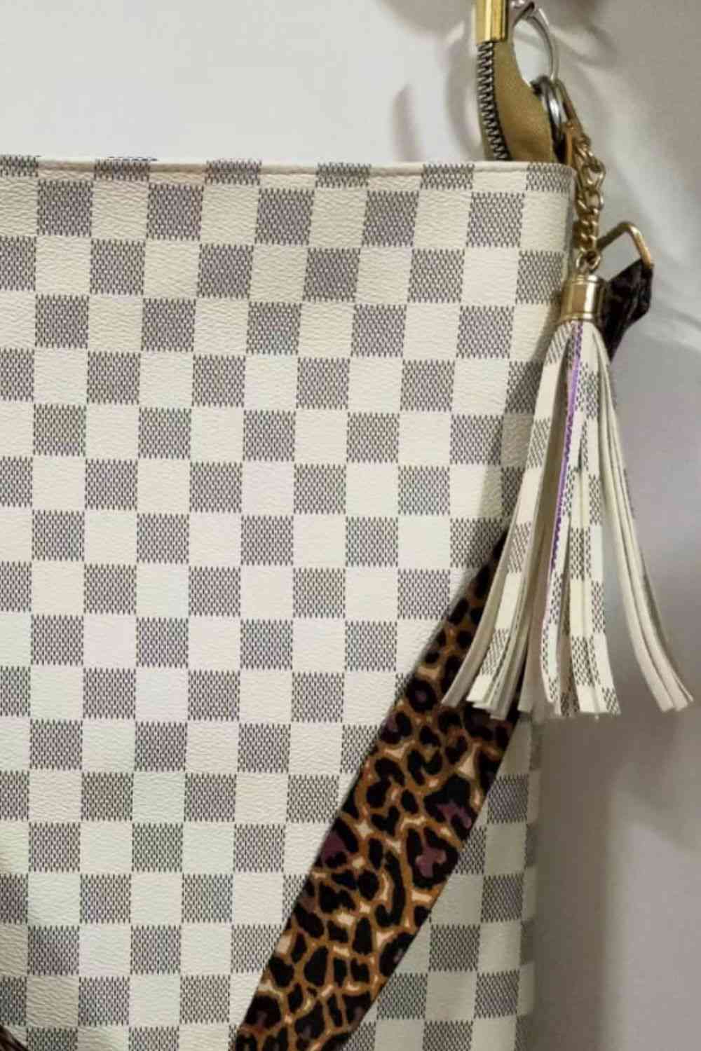 Large PU Leather Shoulder Bag with Floral, Leopard, and Plaid Patterns | Imported
