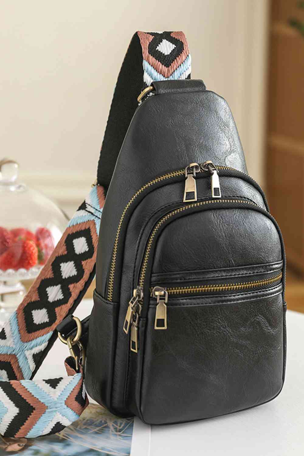 Small Solid PU Leather Sling Bag - Imported