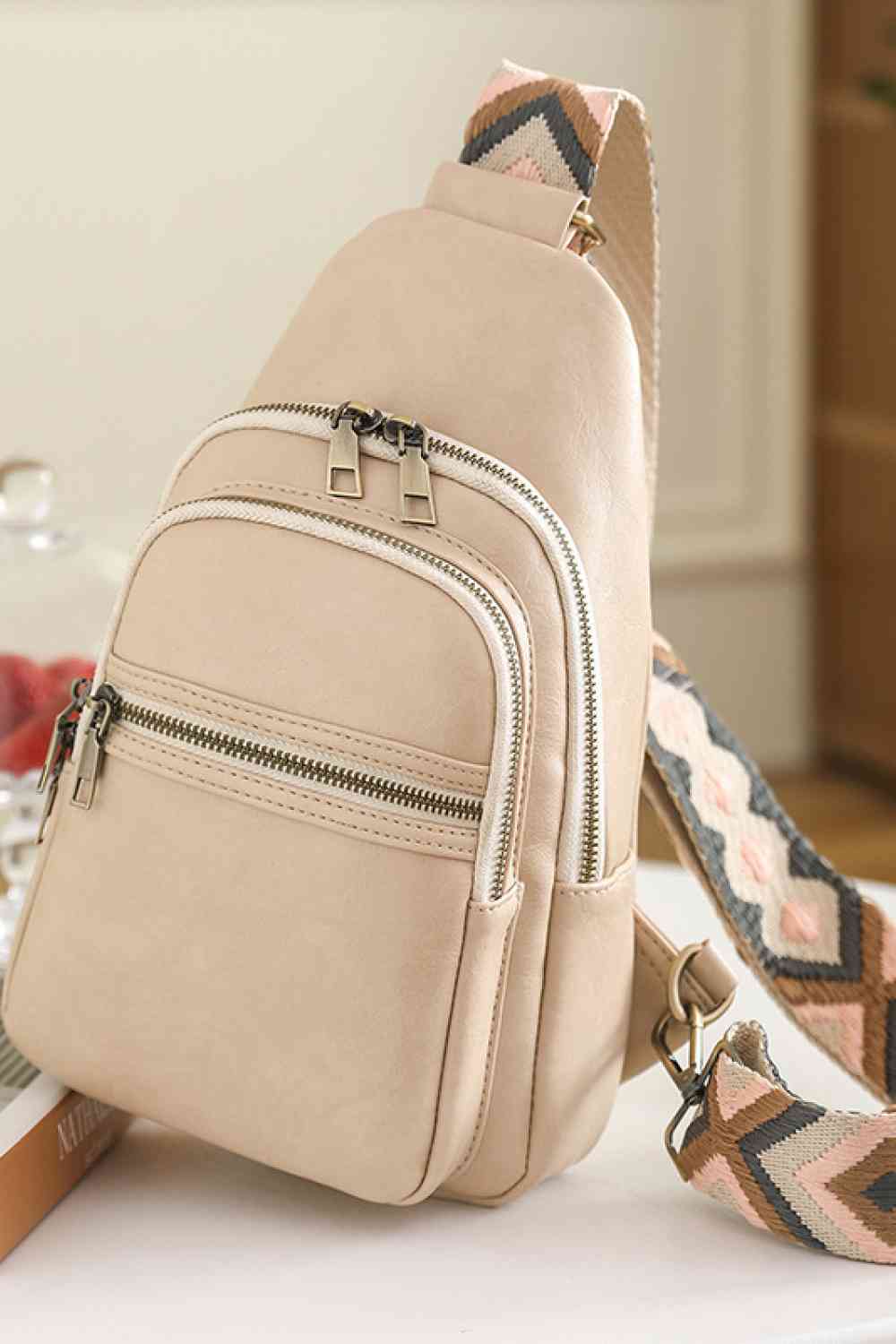 Small Solid PU Leather Sling Bag - Imported