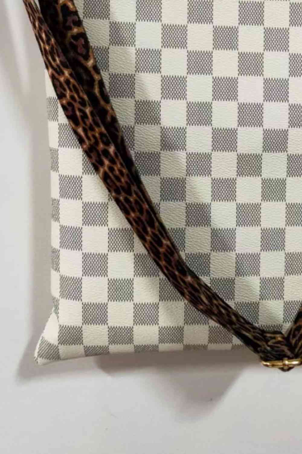 Large PU Leather Shoulder Bag with Floral, Leopard, and Plaid Patterns | Imported