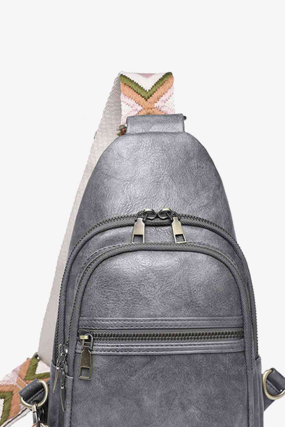 Small Solid PU Leather Sling Bag - Imported