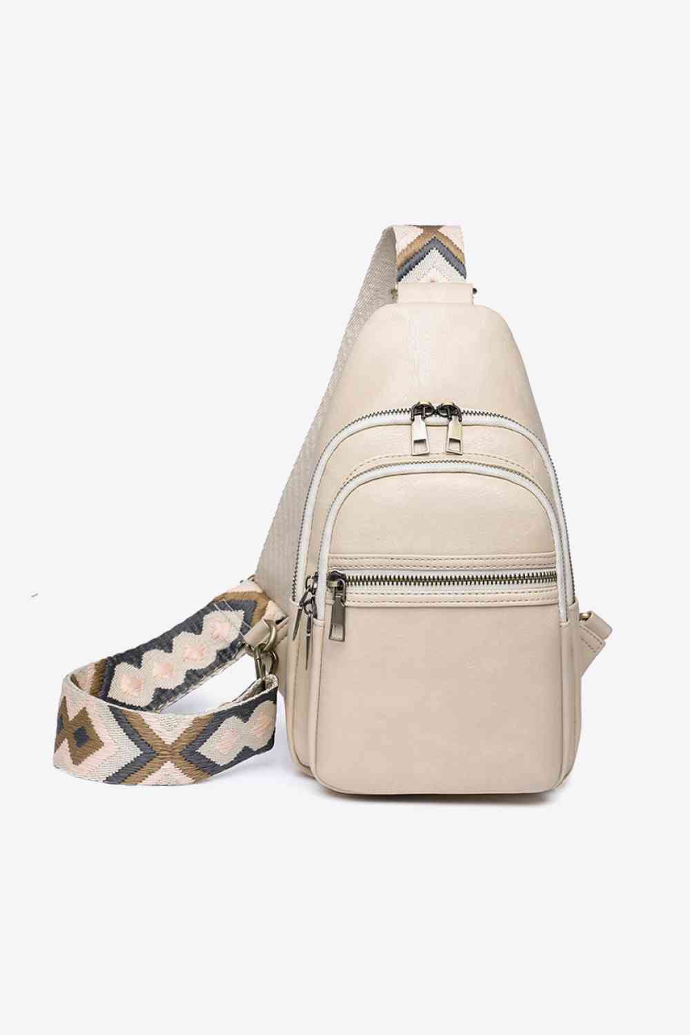Small Solid PU Leather Sling Bag - Imported