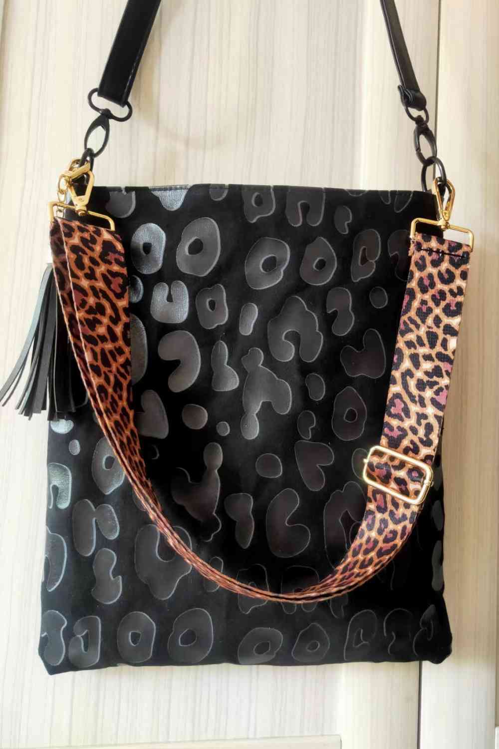 Large PU Leather Shoulder Bag with Floral, Leopard, and Plaid Patterns | Imported