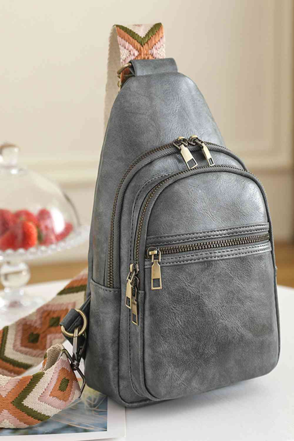 Small Solid PU Leather Sling Bag - Imported