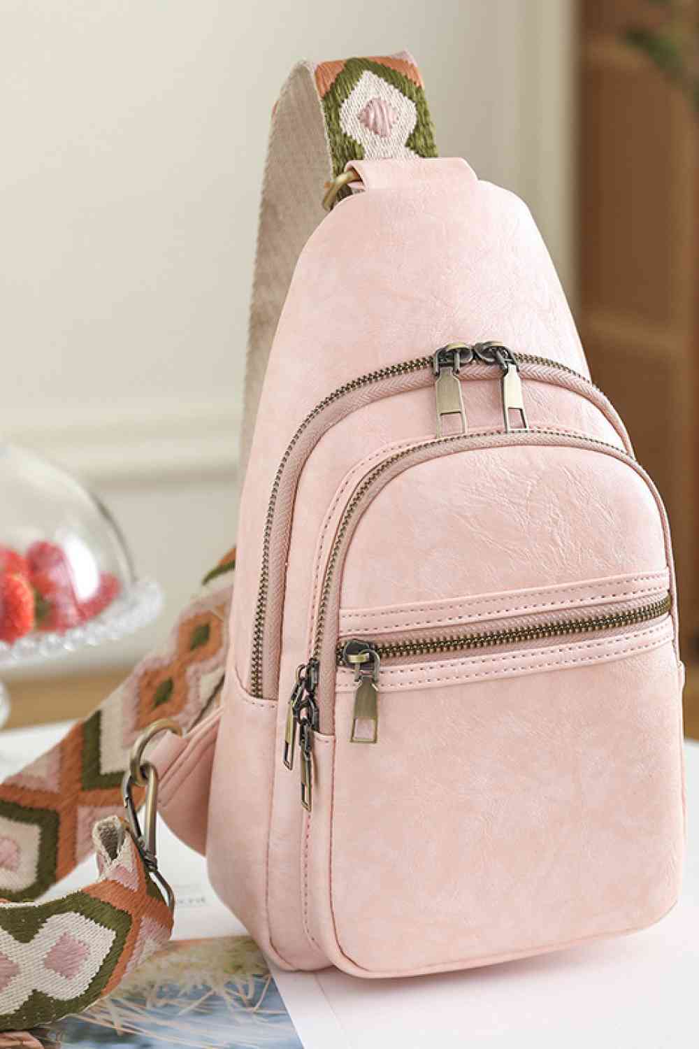 Small Solid PU Leather Sling Bag - Imported