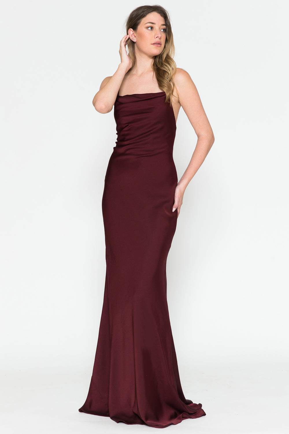 Cowl Neck Spaghetti Straps Satin Long Wedding & Evening Dress AC6111_8