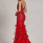 Embellished Feather Skirt V-Neck Open V-Back Side Slit Long Prom Dress NXC1119_21