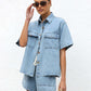 Collared Neck Button Up Top and Shorts Denim Set