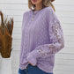 Openwork Lantern Sleeve Dropped Shoulder Sweater