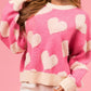 Valentine’s Day Fuzzy Heart Round Neck Long Sleeve Sweater