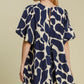 Umgee Two Tone Abstract Print Puff Sleeve Dress