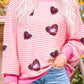 Valentine’s Day Sequin Heart Striped Round Neck Long Sleeve Sweatshirt