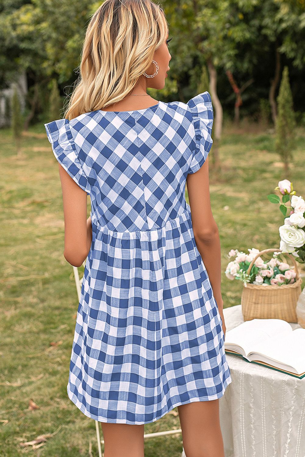 Ivy Lane Plaid Butterfly Sleeve Mini Dress