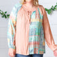 Peach & Mint Floral Color Block Raglan Peasant Top