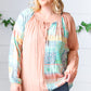 Peach & Mint Floral Color Block Raglan Peasant Top