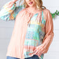 Peach & Mint Floral Color Block Raglan Peasant Top