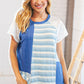 Blue Rib Terry Lace & Stripe Color Block Top