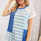 Blue Rib Terry Lace & Stripe Color Block Top