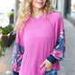 Weekend Ready Magenta & Navy Floral Mineral Wash Rib Dolman Top