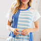 Blue Rib Terry Lace & Stripe Color Block Top