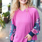 Weekend Ready Magenta & Navy Floral Mineral Wash Rib Dolman Top