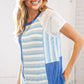 Blue Rib Terry Lace & Stripe Color Block Top