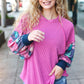 Weekend Ready Magenta & Navy Floral Mineral Wash Rib Dolman Top