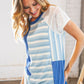 Blue Rib Terry Lace & Stripe Color Block Top