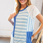 Blue Rib Terry Lace & Stripe Color Block Top