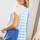 Blue Rib Terry Lace & Stripe Color Block Top