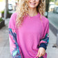 Weekend Ready Magenta & Navy Floral Mineral Wash Rib Dolman Top