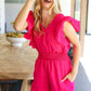 Feeling Femme' Fuchsia Smocked Waist V Neck Flutter Sleeve Romper