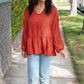 Rust Leopard Wool Dobby Woven Knit Top