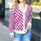 Cozy Days Magenta Checkered & Striped Button-Down Cardigan